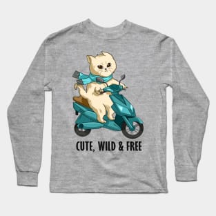 Funny cat on a motorcycle Long Sleeve T-Shirt